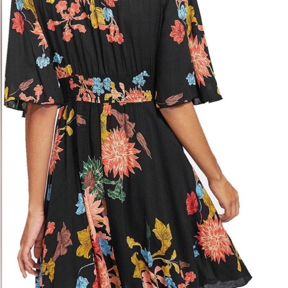 Floral 🖤 Mini Dress Boho Black Medium - Picture 2 of 6